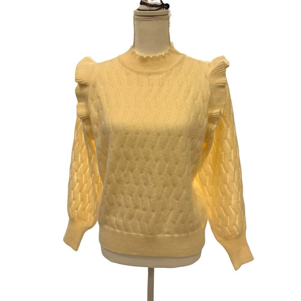 FRNCH Paris Cream Ruffle Shoulder Mock Neck Sweater Size S - Picture 6 of 8